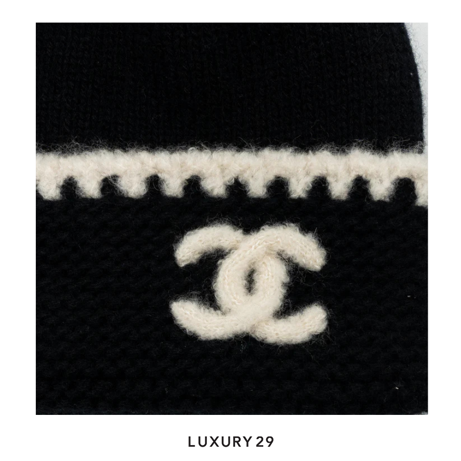 Chanel Cashmere Beanie Black/White CHANEL