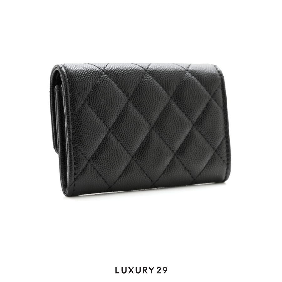 Chanel Caviar Quilted Crystal CC Flap Card Holder Black CHANEL