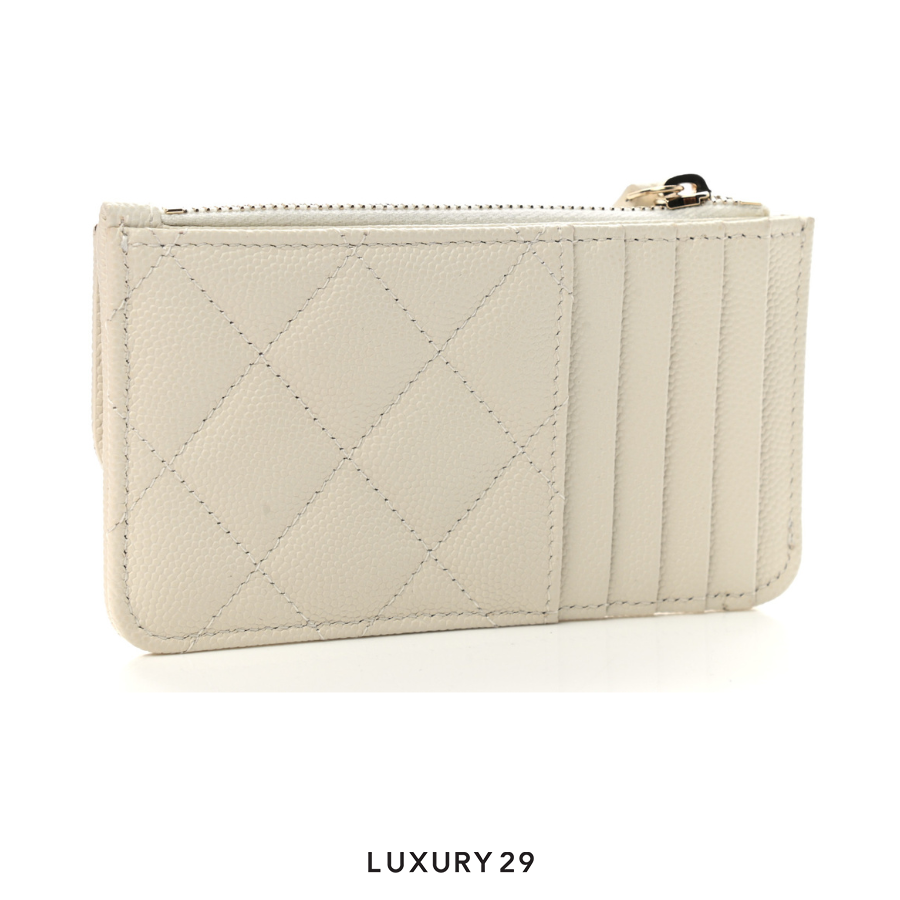 Chanel Caviar Quilted Flap Zip Card Holder White CHANEL