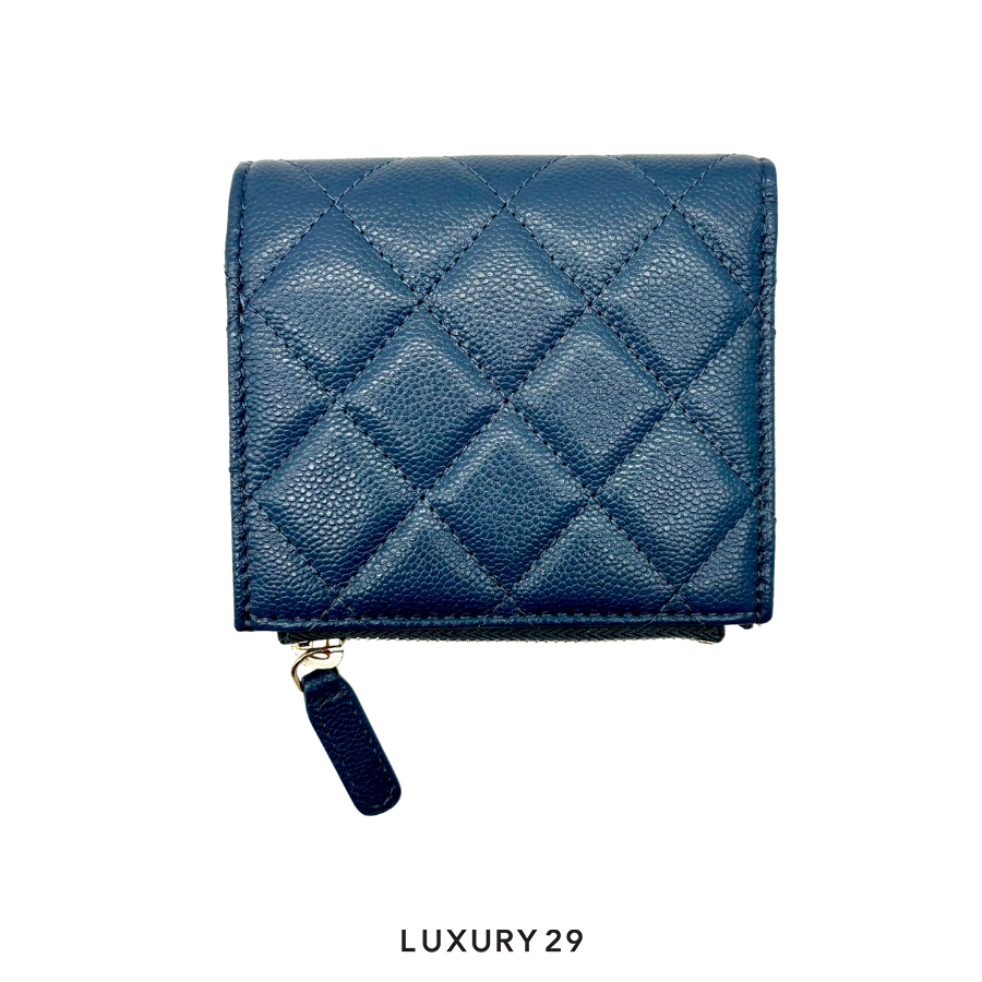 Chanel Classic Caviar Zipped Flap Wallet Gold Plated Navy CHANEL