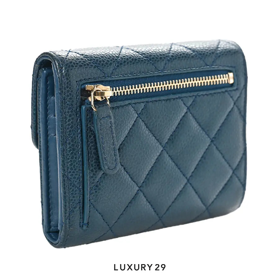 Chanel Classic Short Flap Wallet Navy Caviar Gold Hardware CHANEL