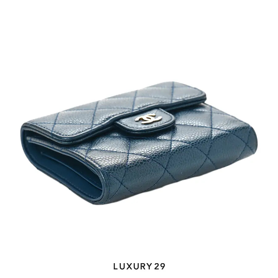 Chanel Classic Short Flap Wallet Navy Caviar Gold Hardware CHANEL