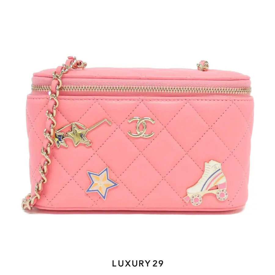 Chanel Clutch With Chain Lambskin, Diamante & Gold Metal Pink CHANEL
