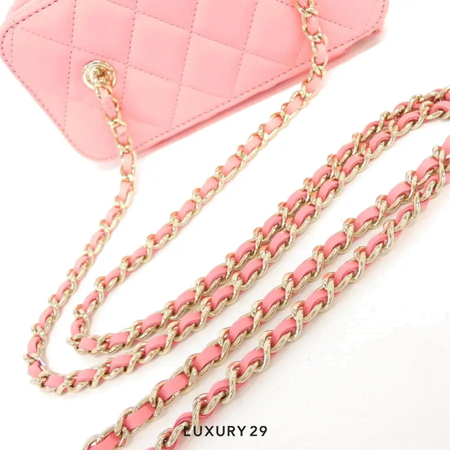 Chanel Clutch With Chain Lambskin, Diamante & Gold Metal Pink CHANEL