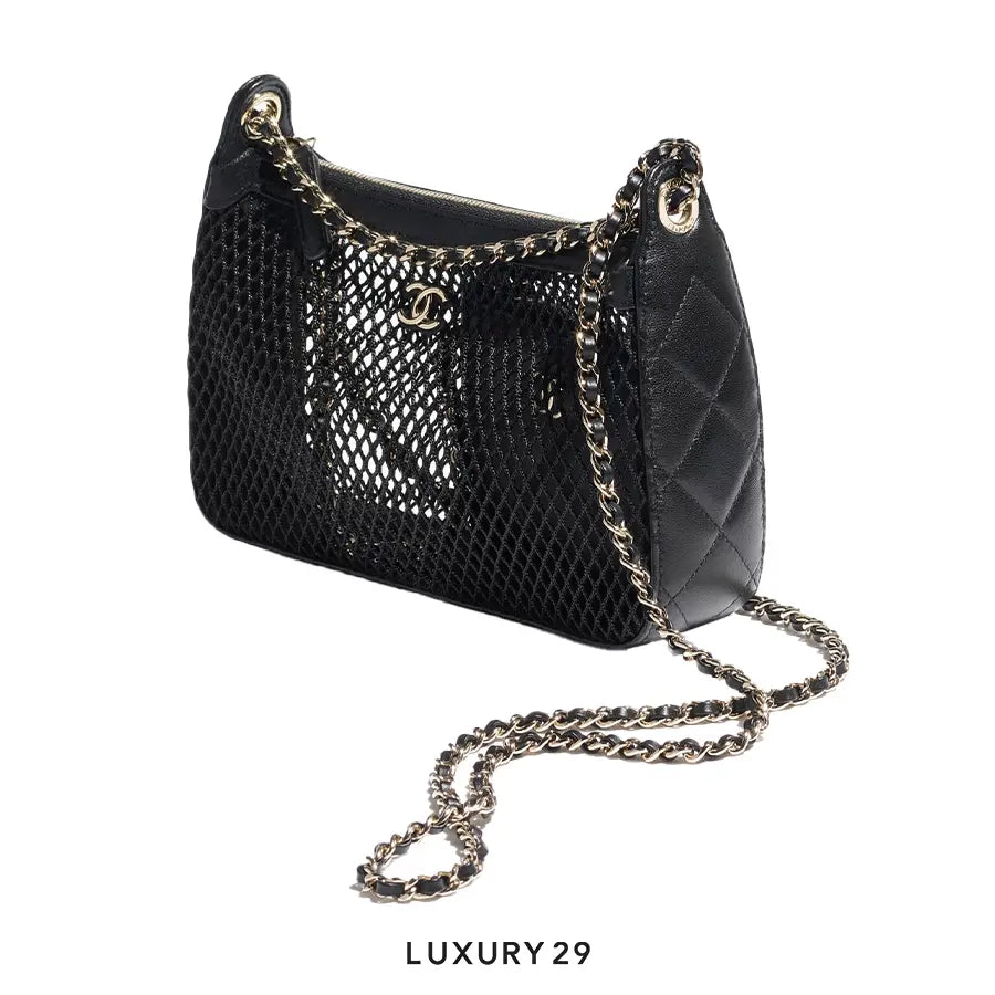 Chanel Clutch With Chain Mesh Shiny Lampskin & Gold-Tone Metal Black CHANEL