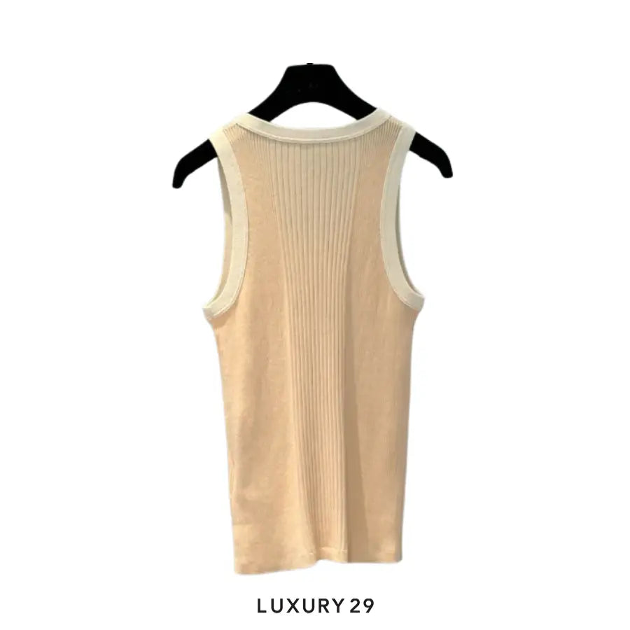 Chanel Coco Beach tank top in a light peach or beige color with Gold and Crytal CC logo CHANEL Luxury29