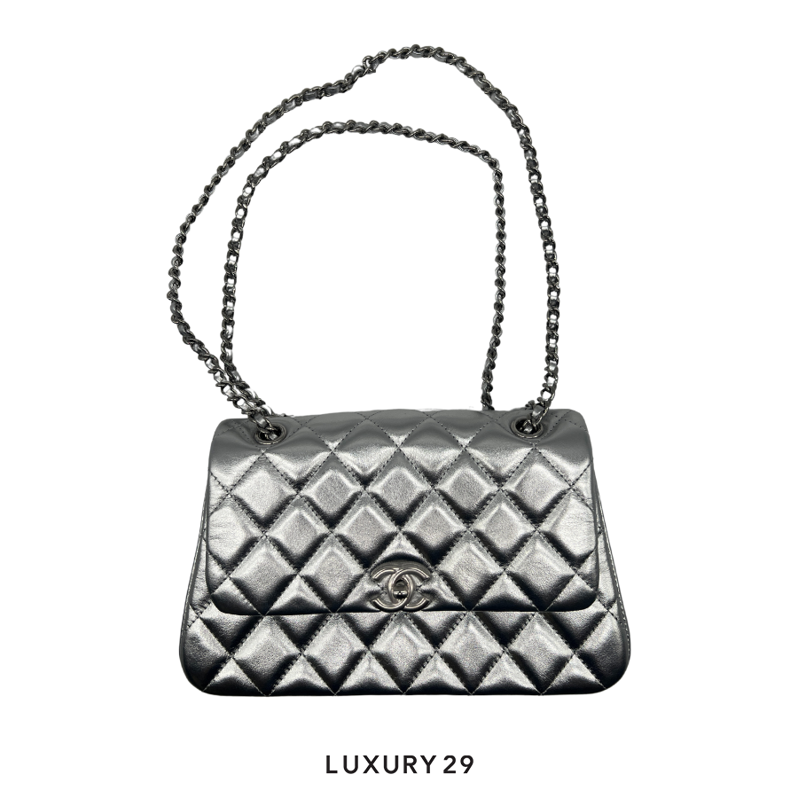 Chanel Coco Handle Silver Crumpled Calf Leather CHANEL