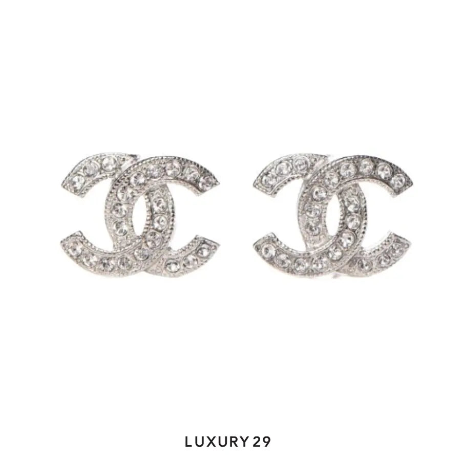Chanel Crystal Timeless CC earrings in silver-tone metal with crystals