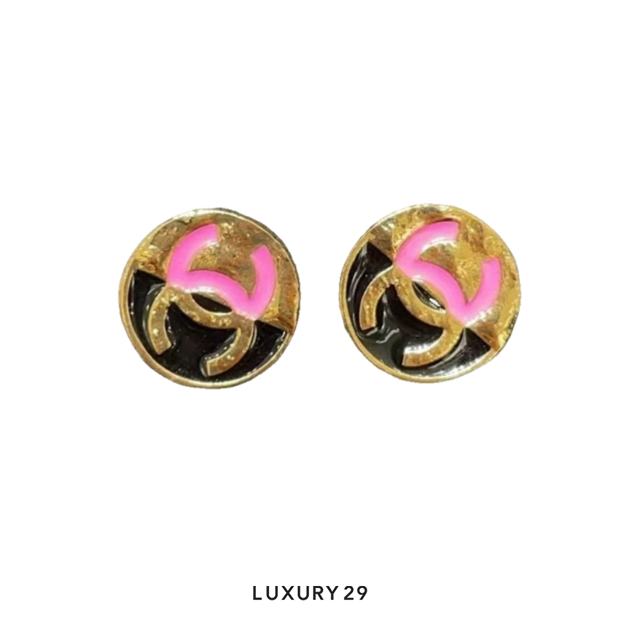 Chanel Gold Pink and Black Round Earrings - 2023 Cruise Collection CHANEL