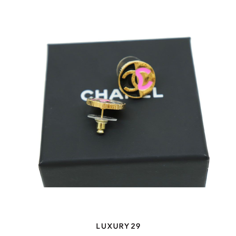 Chanel Gold Pink and Black Round Earrings - 2023 Cruise Collection CHANEL