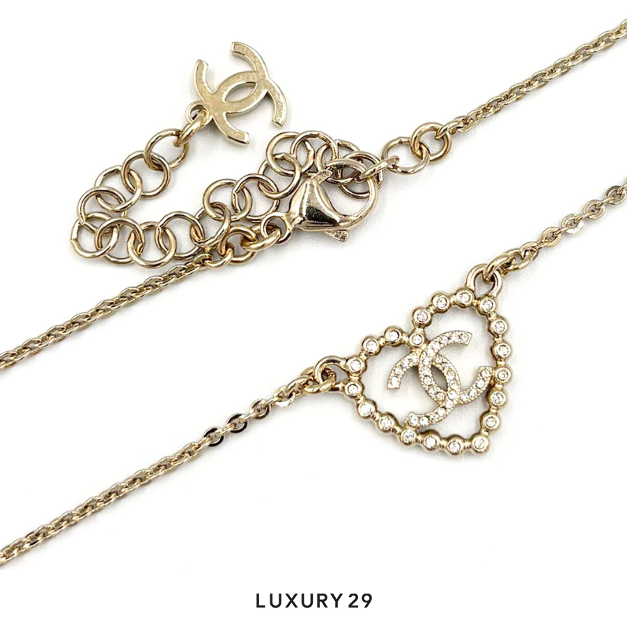 Chanel Heart/CC Logo Necklace Metal Rhinestone CHANEL