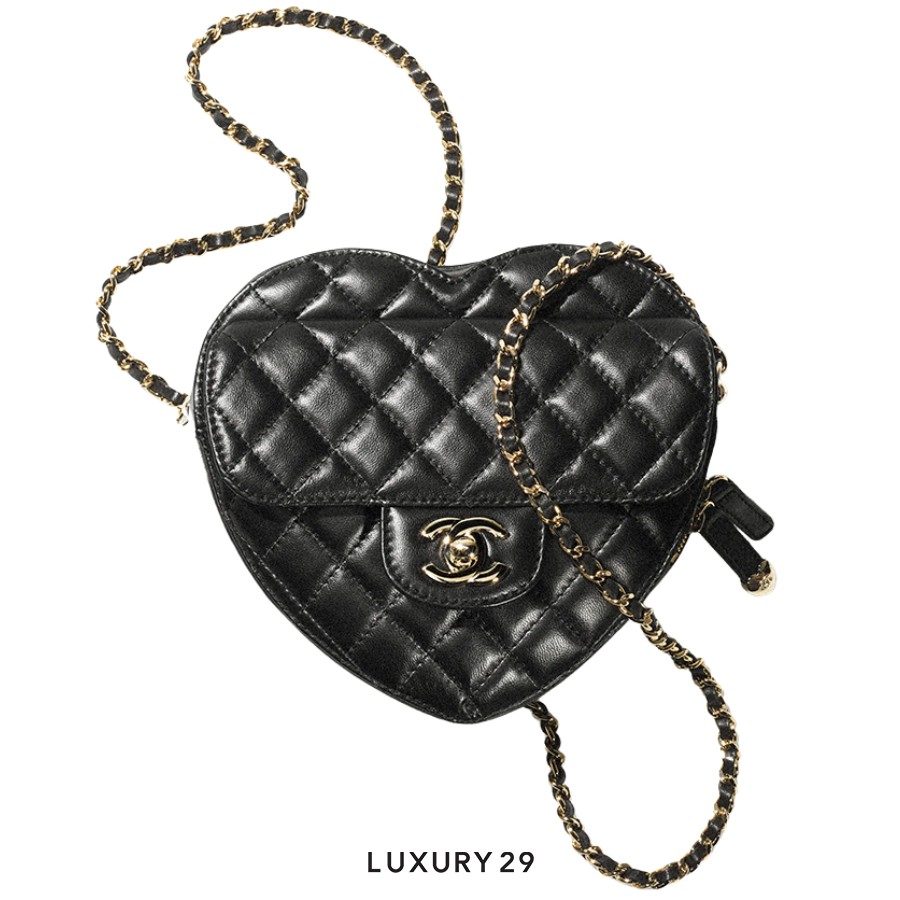 Chanel Heart Bag Lambskin Black Gold Hardware CHANEL