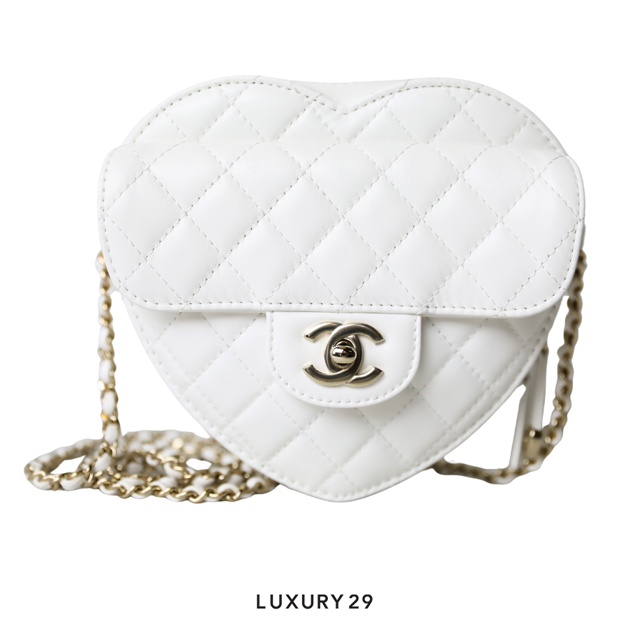 Chanel Heart Bag Lambskin White Gold Hardware CHANEL