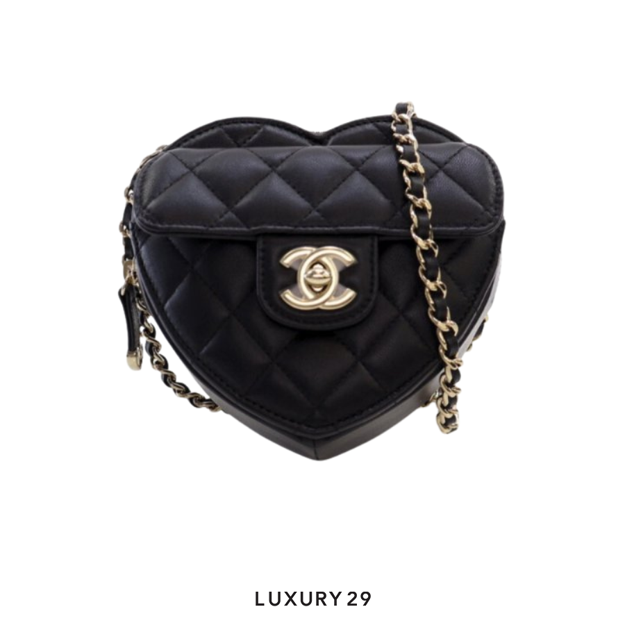 Chanel Heart Clutch with Chain Black CHANEL