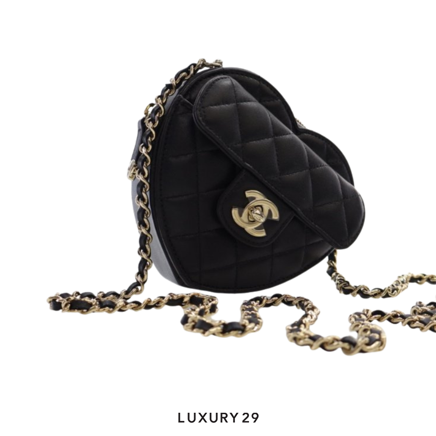 Chanel Heart Clutch with Chain Black CHANEL