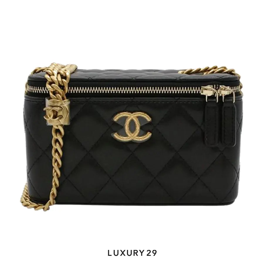 Chanel Long Vanity with Chain Shiny Calfskin & Gold-Tone Metal Black CHANEL Luxury29