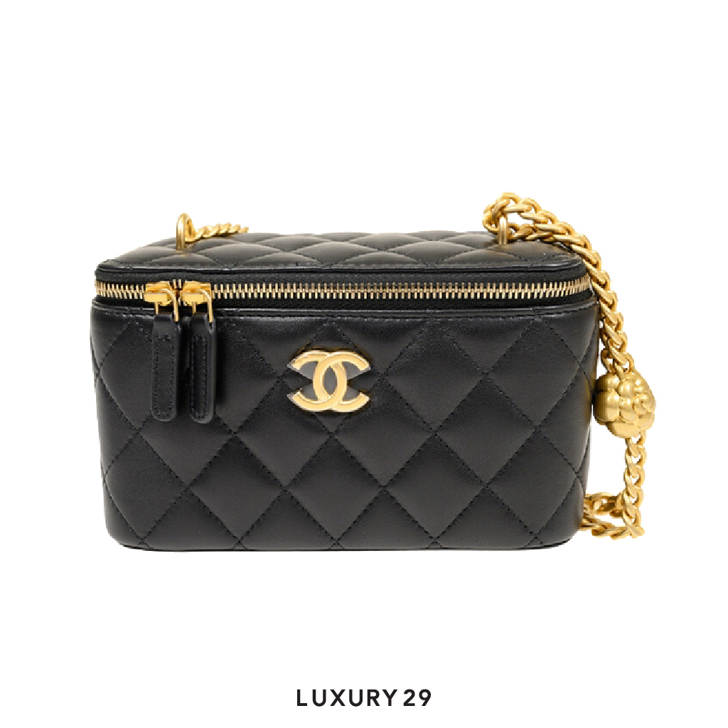 Chanel Long Vanity with Chain Shiny Calfskin & Gold-Tone Metal Black CHANEL