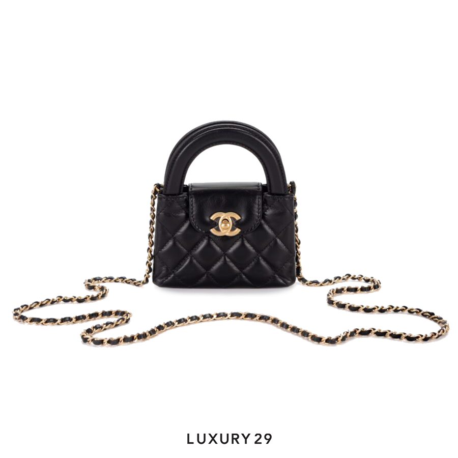 Chanel MICRO SHOPPING BAG Shiny Aged Calfskin & Gold-Tone Metal Black CHANEL