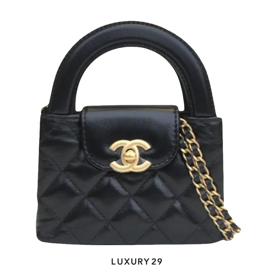 Chanel MICRO SHOPPING BAG Shiny Aged Calfskin & Gold-Tone Metal Black CHANEL