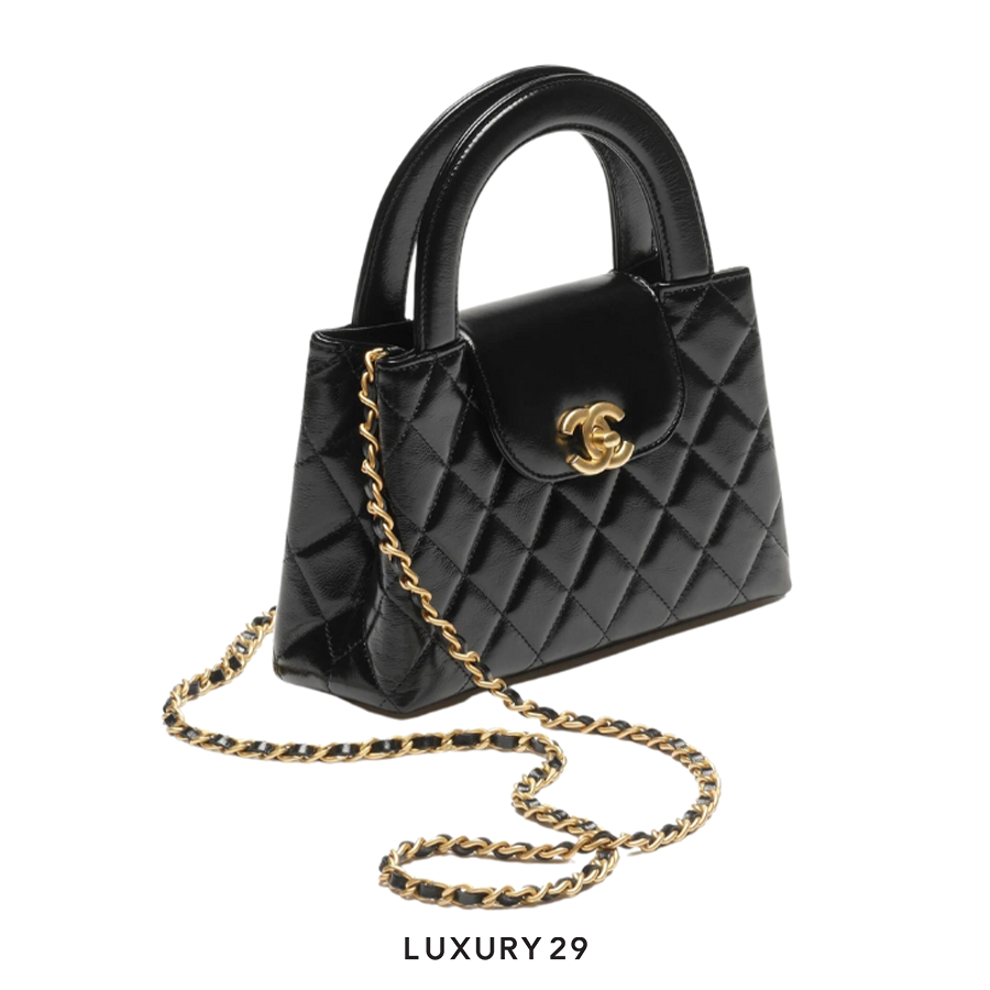Chanel MICRO SHOPPING BAG Shiny Aged Calfskin & Gold-Tone Metal Black CHANEL