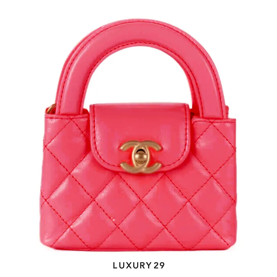 Chanel MICRO SHOPPING BAG Shiny Aged Calfskin & Gold-Tone Metal Pink CHANEL