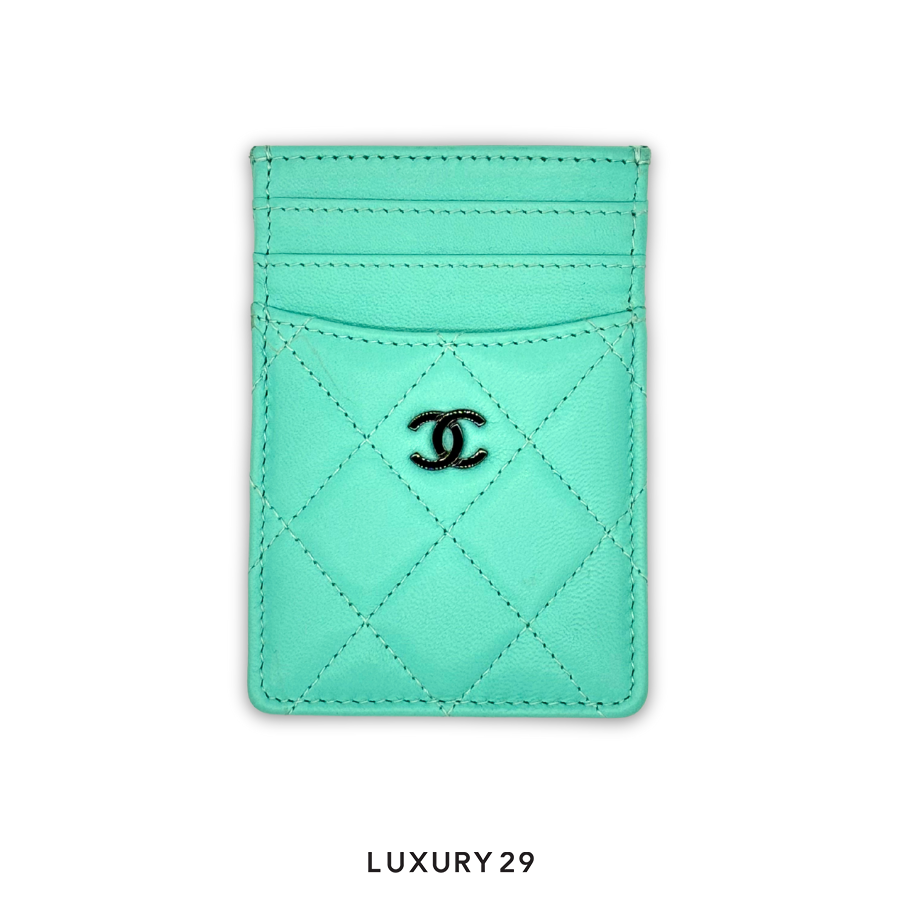 Chanel Matelasse Lambskin Card Case Blue Black CHANEL