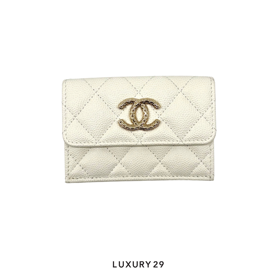 Chanel Matelasse Small Flap Wallet Tri-fold Wallet White CHANEL