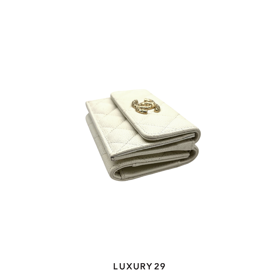 Chanel Matelasse Small Flap Wallet Tri-fold Wallet White CHANEL