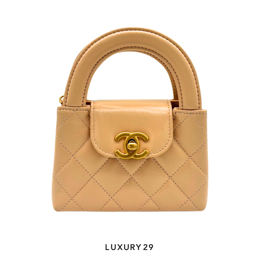 Chanel Micro Shopping Bag Beige Gold Hardware CHANEL