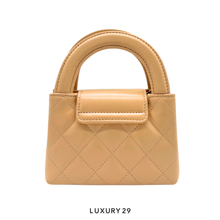 Chanel Micro Shopping Bag Beige Gold Hardware CHANEL