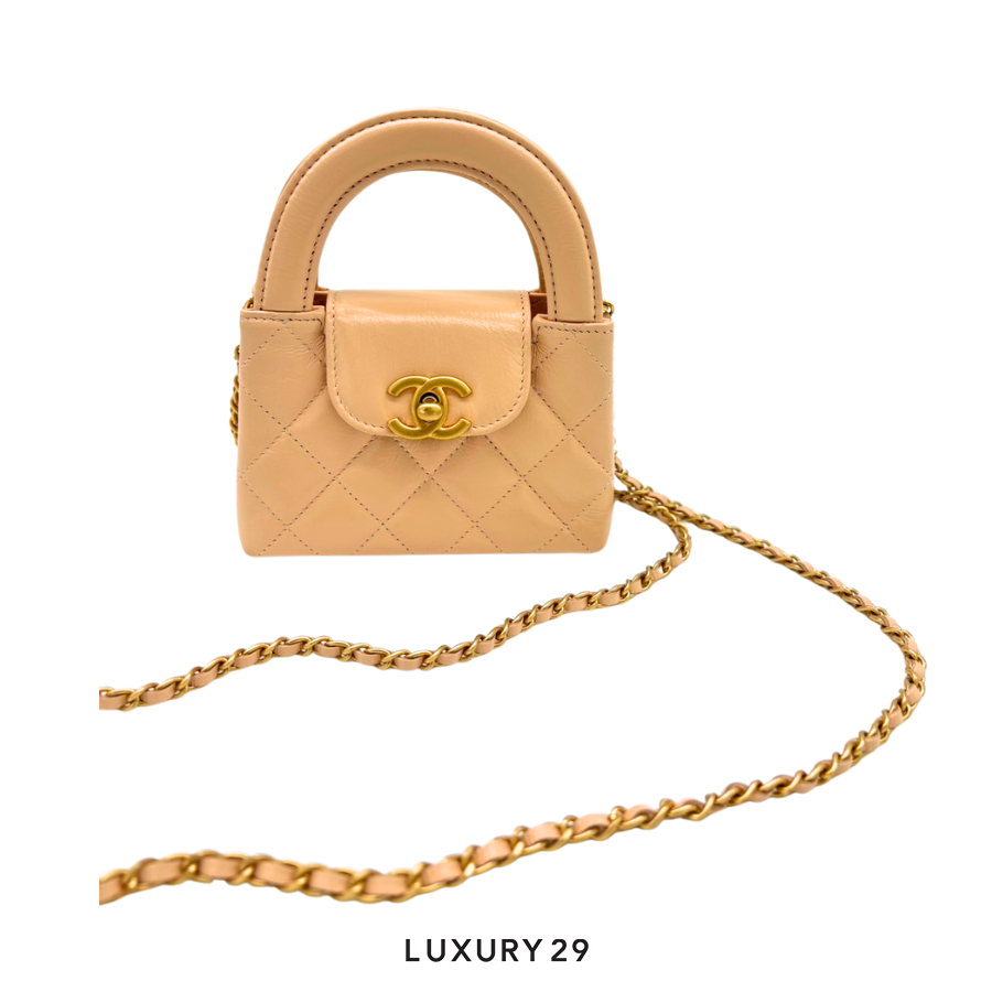 Chanel Micro Shopping Bag Beige Gold Hardware CHANEL