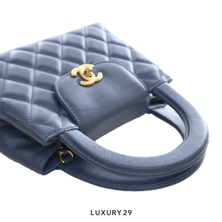 Chanel Micro Shopping Bag In Shiny Aged Calfskin With Gold-Tone Light Blue CHANEL