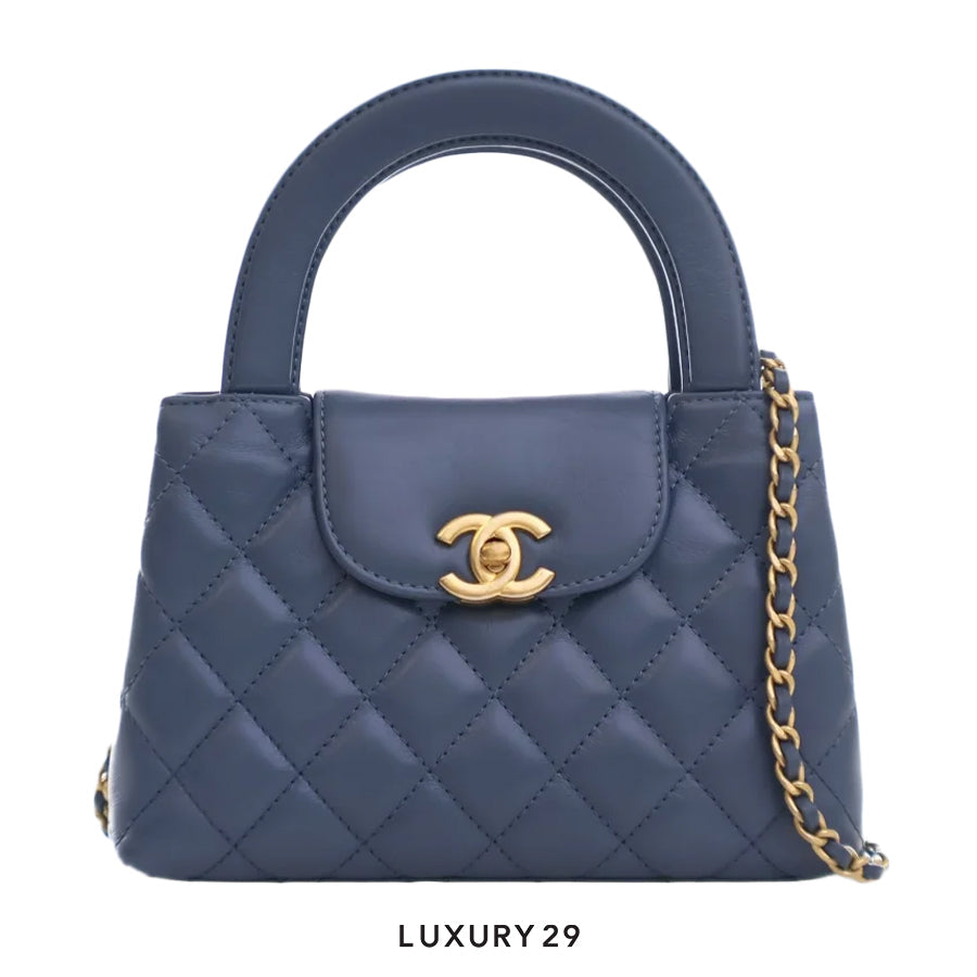 Chanel Micro Shopping Bag In Shiny Aged Calfskin With Gold-Tone Light Blue CHANEL