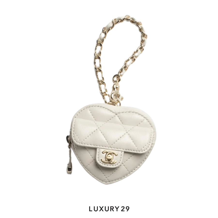 Chanel Mini Heart Bag Charm Lambskin Light Grey CHANEL