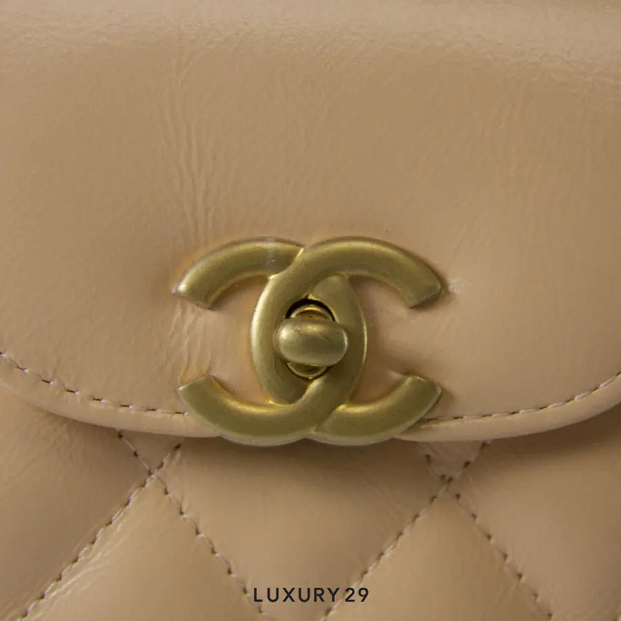 Chanel Mini Shopping Bag In Shiny Aged Calfskin With Gold-Tone Beige CHANEL