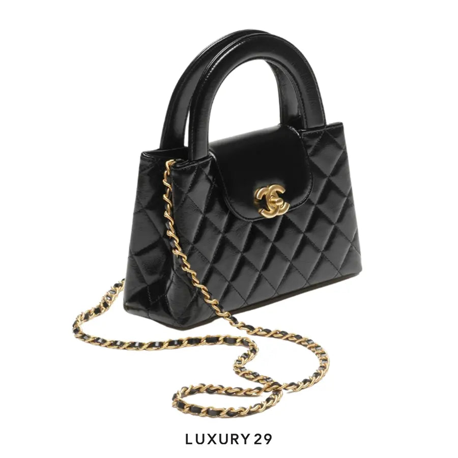 Chanel Mini Shopping Bag In Shiny Aged Calfskin With Gold-Tone Metal Black CHANEL
