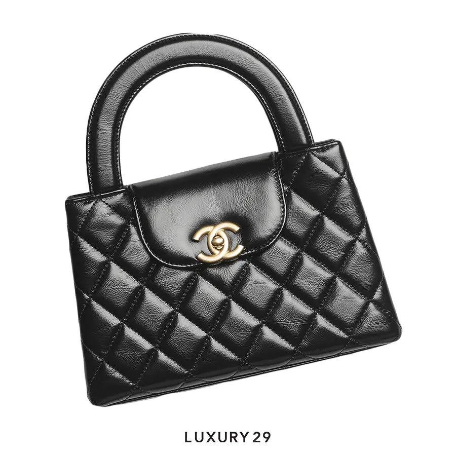 Chanel Mini Shopping Bag In Shiny Aged Calfskin With Gold-Tone Metal Black CHANEL
