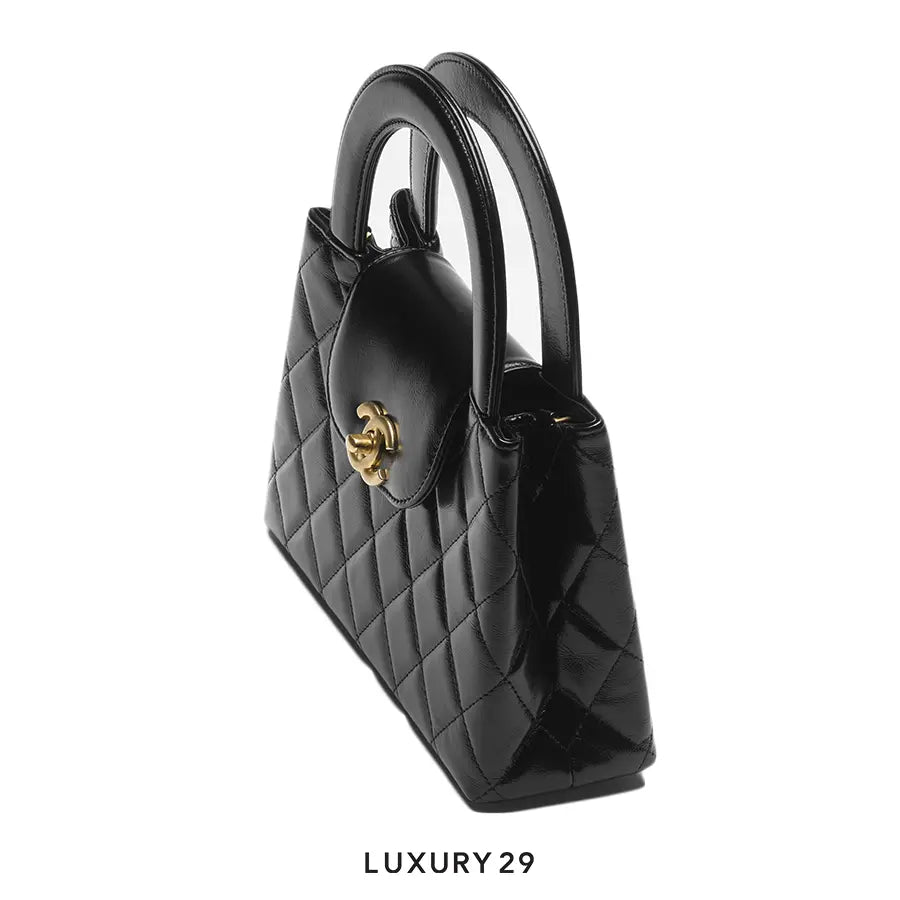 Chanel Mini Shopping Bag In Shiny Aged Calfskin With Gold-Tone Metal Black CHANEL