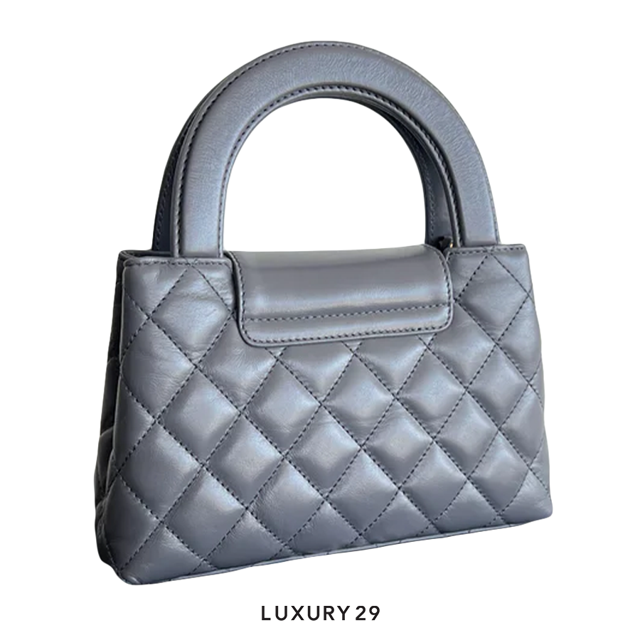 Chanel Mini Shopping Bag In Shiny Aged Calfskin With Gold-Tone Metal Grey CHANEL