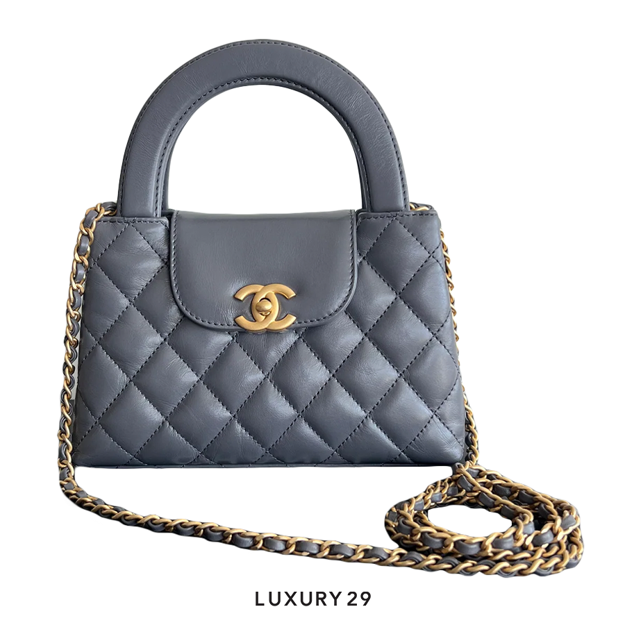 Chanel Mini Shopping Bag In Shiny Aged Calfskin With Gold-Tone Metal Grey CHANEL