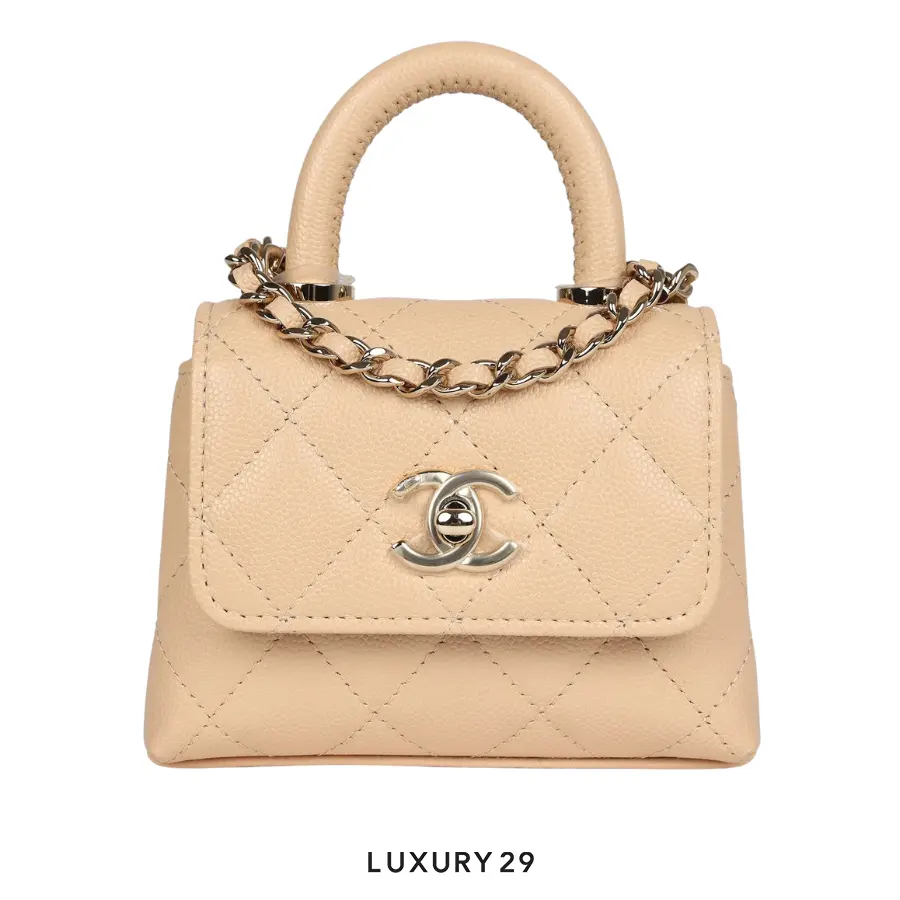 Chanel Nano Coco Top Handle Flap Bag Light Beige Caviar Light Gold Hardware CHANEL Luxury29