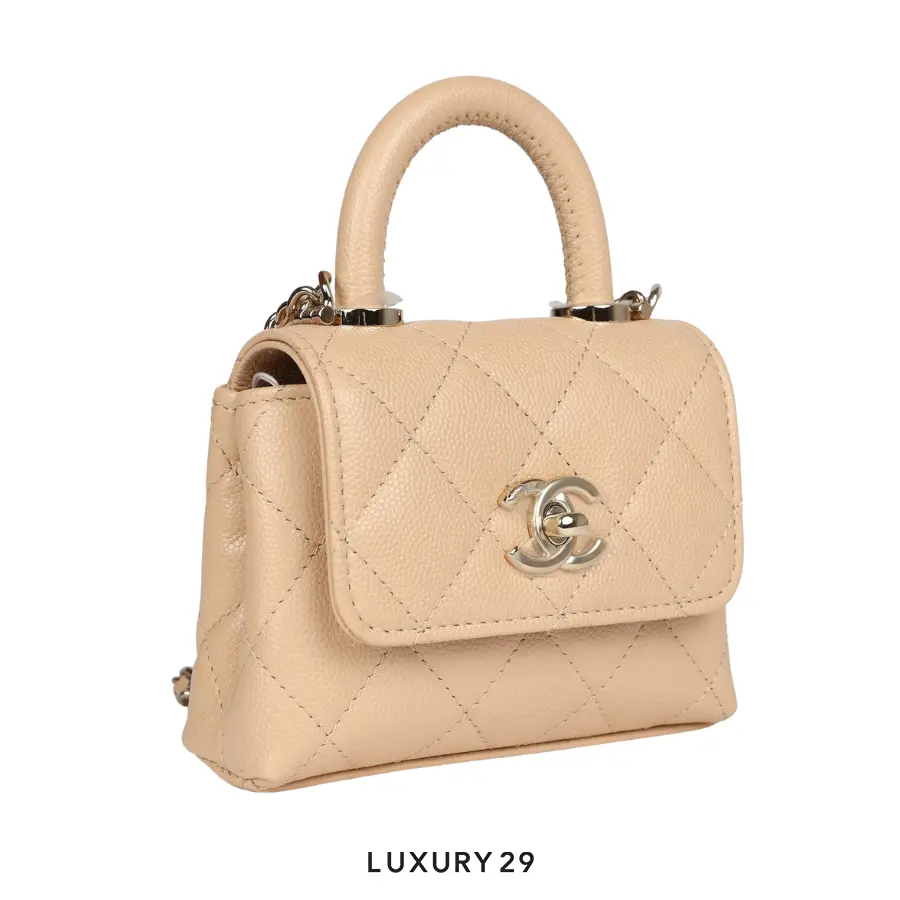 Chanel Nano Coco Top Handle Flap Bag Light Beige Caviar Light Gold Hardware CHANEL Luxury29