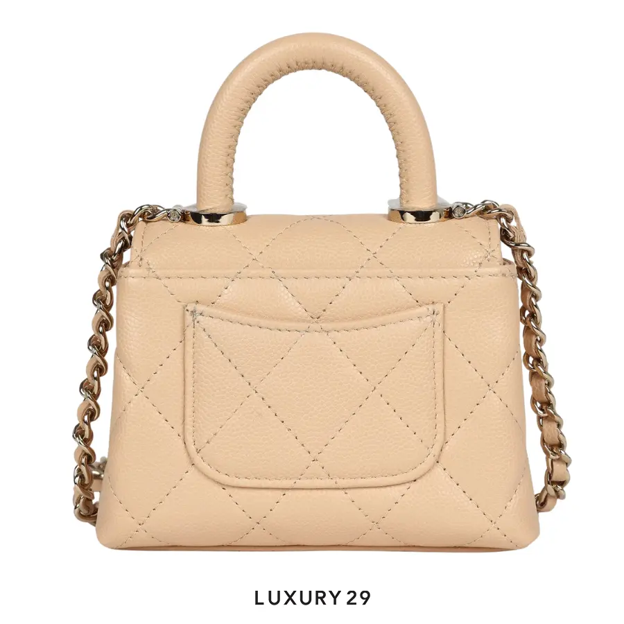 Chanel Nano Coco Top Handle Flap Bag Light Beige Caviar Light Gold Hardware CHANEL Luxury29