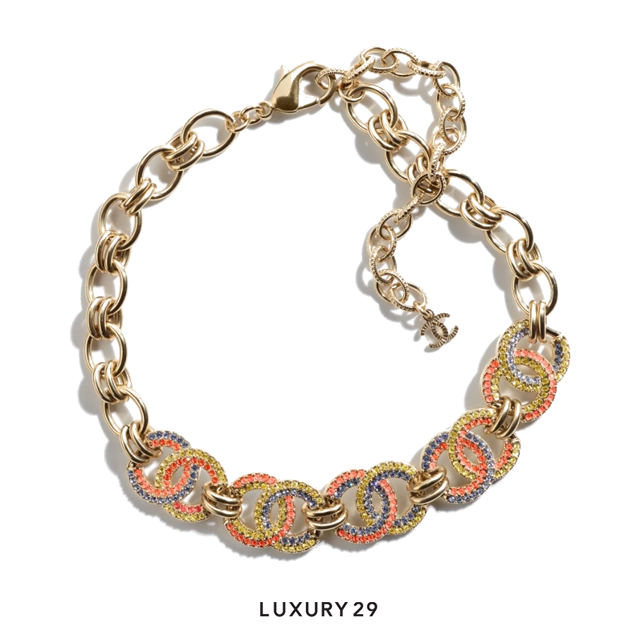 Chanel CC Multicolor Crystal Gold Tone Necklace CHANEL Luxury29