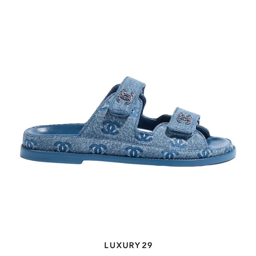 Chanel Open-Toe Shoes Mules Denim Fabric Light Blue