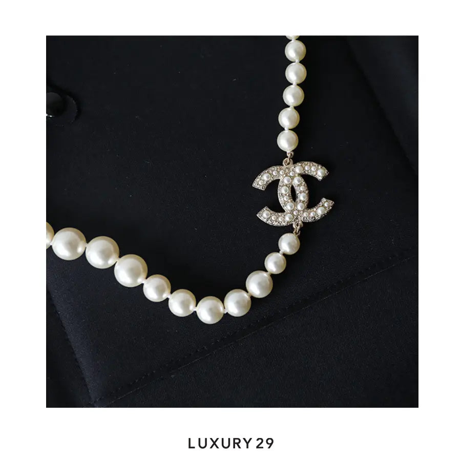Chanel Pearl Coco Mark CC Logo Rhinestone Choker Necklace CHANEL Luxury29