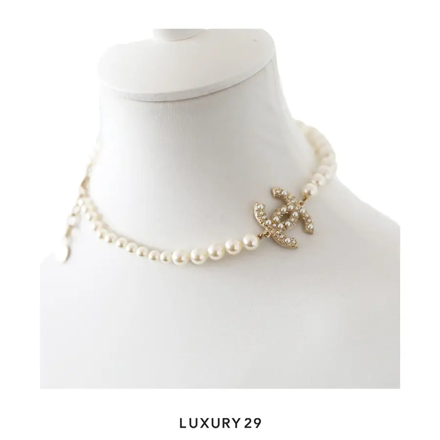 Chanel Pearl Coco Mark CC Logo Rhinestone Choker Necklace CHANEL Luxury29