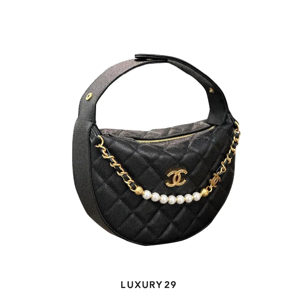 Chanel Pouch Grained Calfskin, Imitation Pearl & Gold-Tone Metal Black CHANEL