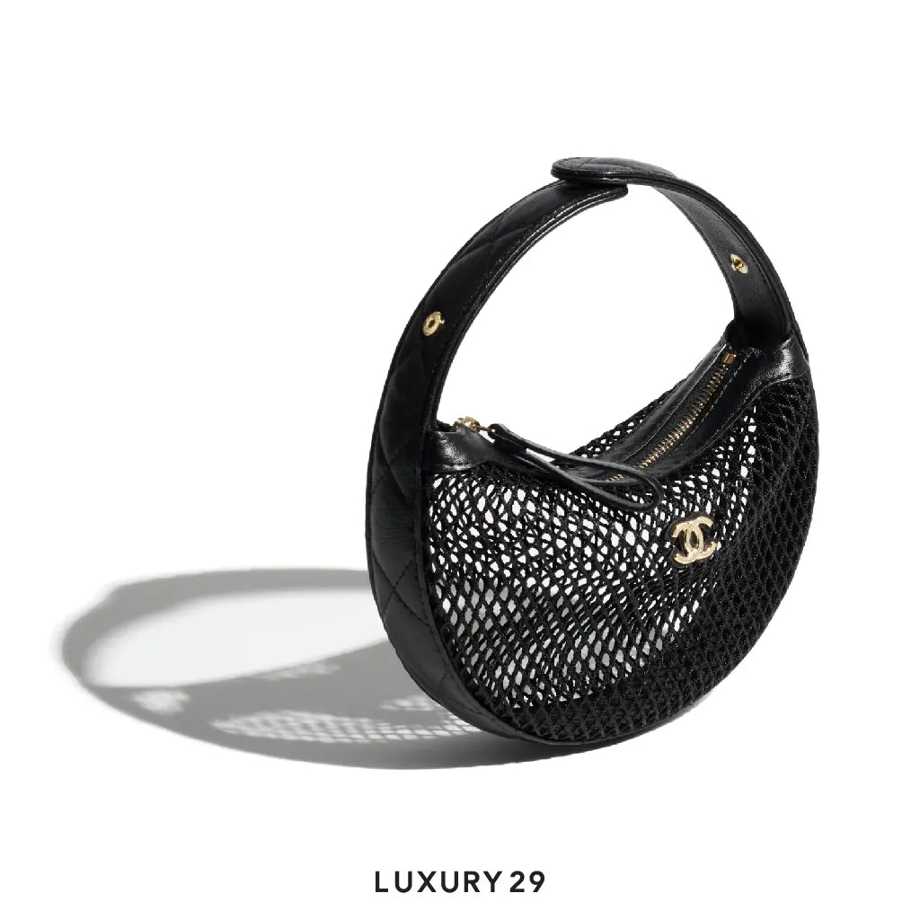 Chanel Pouch Mesh, Shiny Lambskin & Gold-Tone Metal Black CHANEL