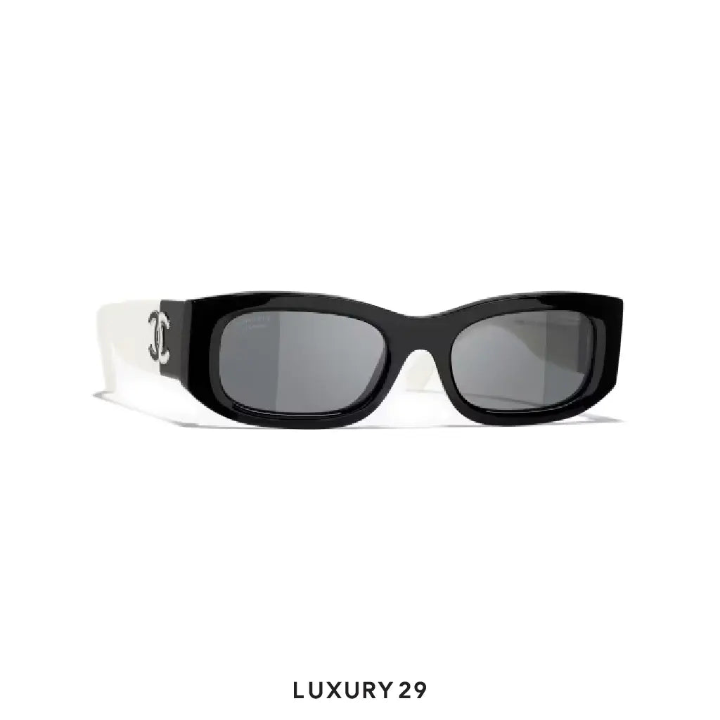 Chanel Rectangle Sunglasses Black White CHANEL